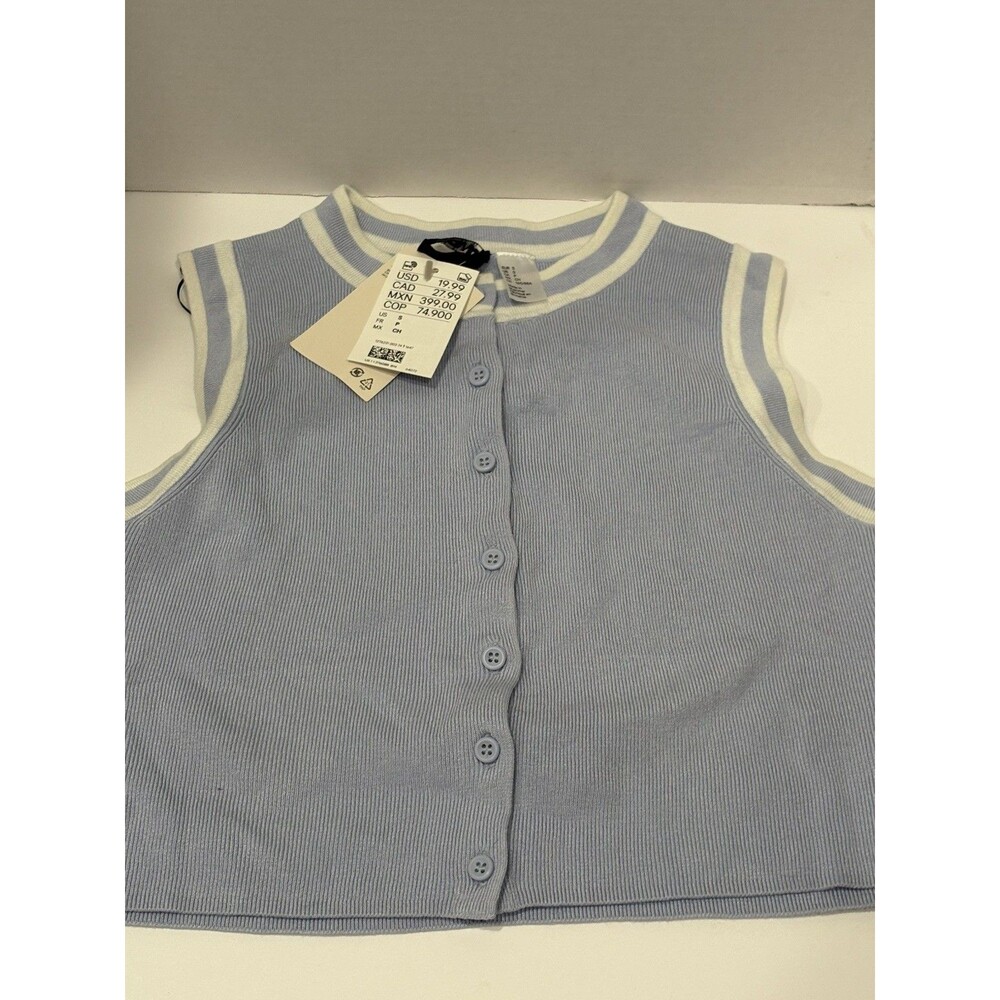 H&M Rib Knit Big Metal Button Sweater Vest In baby blue  - Size s